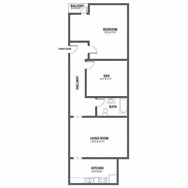 Floor plan for 2 beds, 1 bath, 1010 sqft